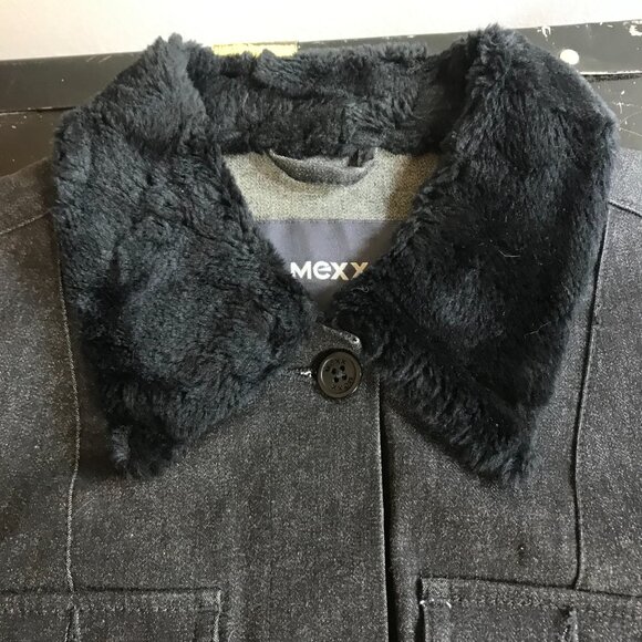 MEXX Women's Charcoal Grey Denim Jean Jacket W/Black Faux Fur Collar Size Small - Picture 4 of 9